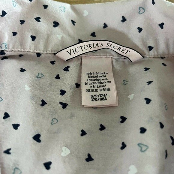 Victoria's Secret Button Up Night Sleep Shirt Hearts Cherish Cotton S - Picture 3 of 5